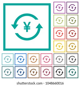 Yen pay back flat color icons with quadrant frames on white background