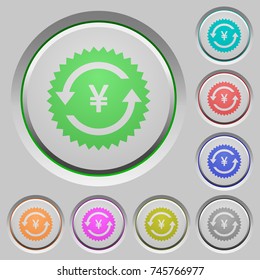Yen pay back guarantee sticker color icons on sunk push buttons