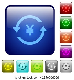Yen pay back icons in rounded square color glossy button set
