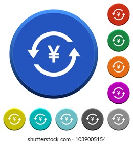 Yen pay back round color beveled buttons with smooth surfaces and flat white icons