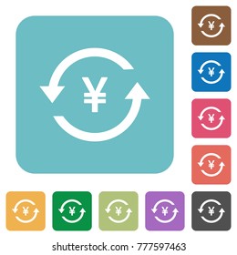 Yen pay back white flat icons on color rounded square backgrounds