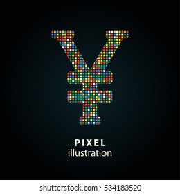 Yen - pixel icon. Vector Illustration. Design logo element. Isolated on black background. It is easy to change to any color.