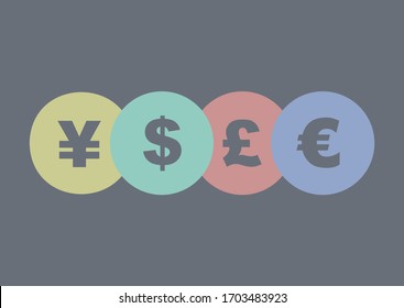 Yen, Pound, Euro and Dollar vector icons