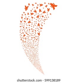 Yen random fireworks stream. Vector illustration style is flat orange iconic symbols on a white background. Object fountain constructed from scattered design elements.