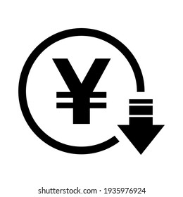 Yen Reduction Symbol, Cost Decrease Icon. Reduce Debt Bussiness Sign Vector Illustration .