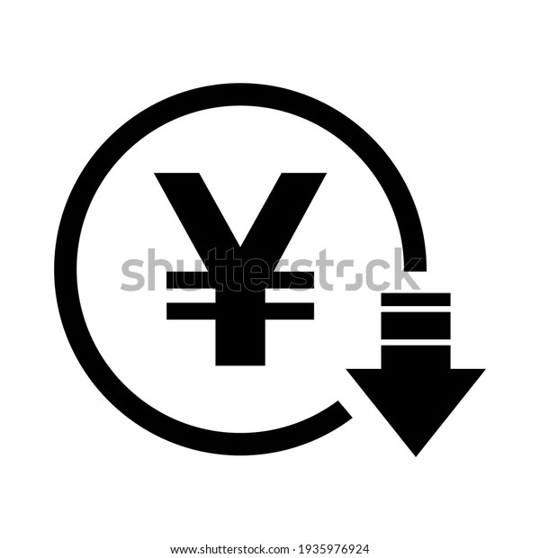 Yen reduction symbol, cost decrease\
icon. Reduce debt bussiness sign vector illustration\
.