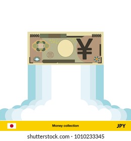 Yen rising as a rocket. Increase of Yen on international financial markets. Yen banknote.