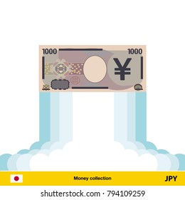 Yen rising as a rocket. Increase of Yen on international financial markets. Yen banknote.