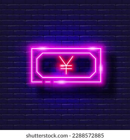 Yen sign banknote vector neon icon. Finance, money and online banking glowing sign.
