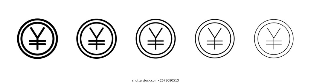 Vector aislado del icono del signo del yen en el conjunto del fondo blanco