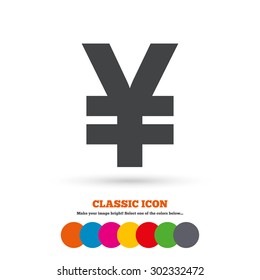 Yen sign icon. JPY currency symbol. Money label. Classic flat icon. Colored circles. Vector