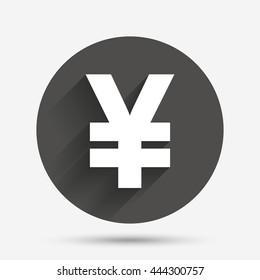 Yen sign icon. JPY currency symbol. Money label. Circle flat button with shadow. Vector