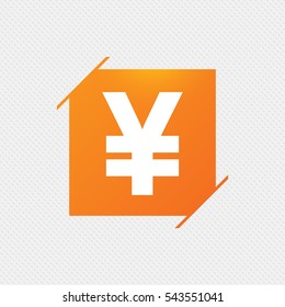 Yen sign icon. JPY currency symbol. Money label. Orange square label on pattern. Vector