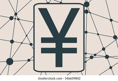 Yen sign. Molecule And Communication Background. Vector brochure or report design template. Connected lines with dots.
