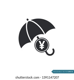 Yen Sign Money and Umbrella Icon Vector Template Flat Design