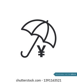 Yen Sign Money and Umbrella Icon Vector Template Flat Design