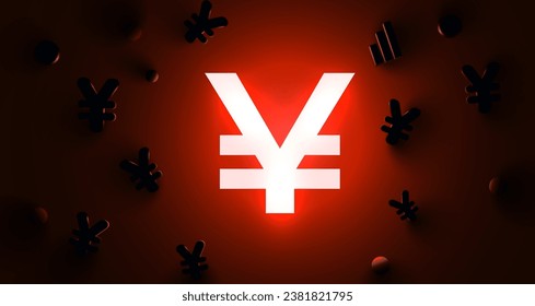 Yen sign neon light dark banner. Vector illustration