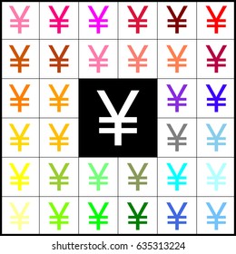 Yen sign. Vector. Felt-pen 33 colorful icons at white and black backgrounds. Colorfull.