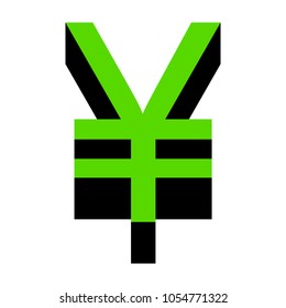 Yen sign. Vector. Green 3d icon with black side on white background. Isolated.
