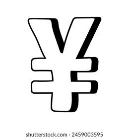 Icono de Vector de signo de Yen en estilo doodle. Símbolo en diseño simple. Objeto de dibujos animados dibujado a mano aislado sobre fondo blanco.
