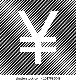 Yen sign. Vector. Icon. Hole in moire background.