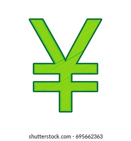 Yen sign. Vector. Lemon scribble icon on white background. Isolated