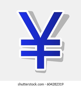 Yen sign. Vector. New year bluish icon with outside stroke and gray shadow on light gray background.