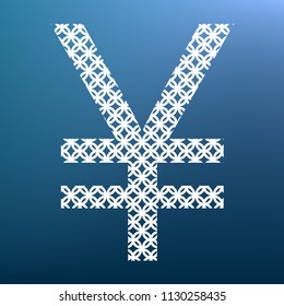 Yen sign. Vector. White textured icon at lapis lazuli gradient background.