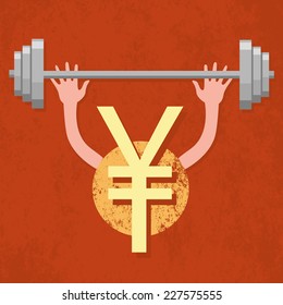 Yen sign - weightlifter. Vector 