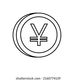 Yen single coin in line style. Vector illustration