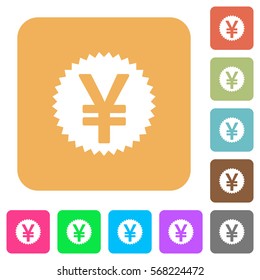 Yen sticker flat icons on rounded square vivid color backgrounds.