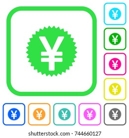 Yen sticker vivid colored flat icons in curved borders on white background