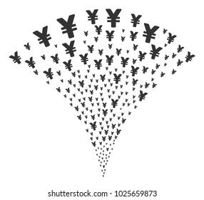 Yen stream fountain. Vector illustration style is flat iconic symbols. Object fountain combined from random pictograms as yen fireworks.
