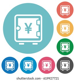 Yen strong box flat white icons on round color backgrounds
