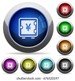 Yen strong box icons in round glossy buttons with steel frames
