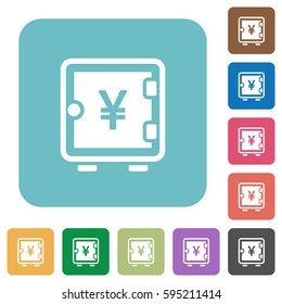 Yen strong box white flat icons on color rounded square backgrounds