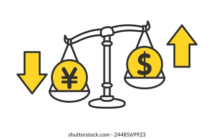 The yen is strong and the dollar is weak. money order. Financial market illustration image.