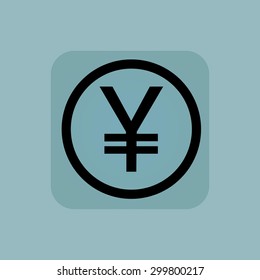 Yen symbol in circle, in square, on pale blue background