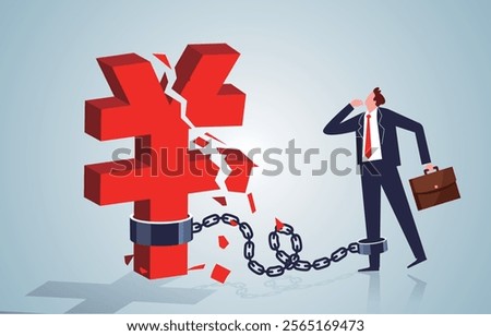 Yen Symbol Collapse Breakdown with Chains Bound to Traders' Legs