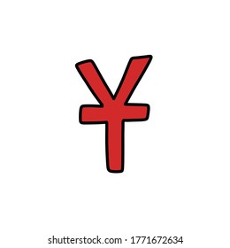 icono de doodle con símbolo yen, ilustración vectorial