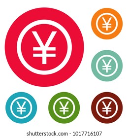 Yen symbol icons circle set vector isolated on white background