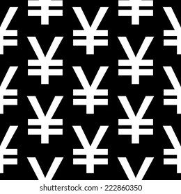 Yen symbol seamless pattern on black background. Vector illustration.