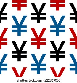 Yen symbol seamless pattern on white background. Vector illustration.