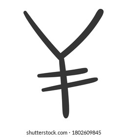 Yen Symbol Traditional Doodle. Icons Sketch Hand Made. Design Vector Line Art.