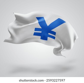 Yen, vector 3d flag with waves on a white background