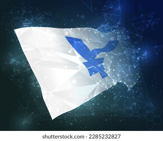 Yen,  vector flag, virtual abstract 3D object from triangular polygons on a blue background