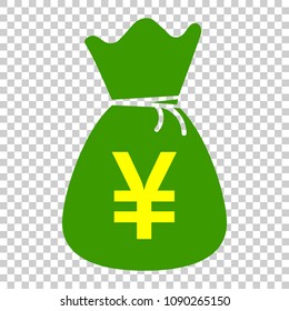 Yen, yuan bag money currency vector icon in flat style. Yen coin sack symbol illustration on isolated transparent background. Asia money business concept.