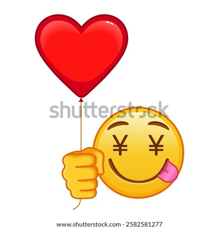 Yen yuan face with red heart baloon Large size of yellow emoji smile