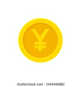 Yen or Yuan golden coin. Flat icon isolated on white background. Vector illustration 
