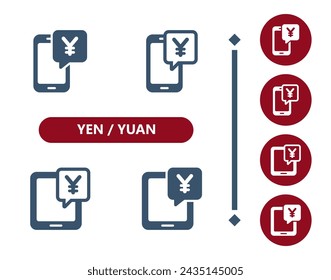 Yen, Yuan-Symbole. Chat-Blase, Online-Banking, Mobile Banking, Tablet, Smartphone, Handy-Symbol. Professionell, 32x32 Pixel perfekte Vektor-Symbol.